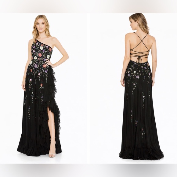 Mac Duggal 9164 Embroidered Corset Floral Sequin Black Gown Size 10 MSRP $698